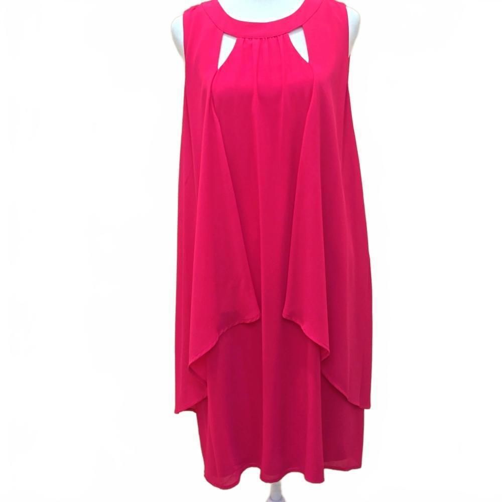 Chic Leslie Fay Pink Sleeveless Shift Dress with Cutout Detail, 14